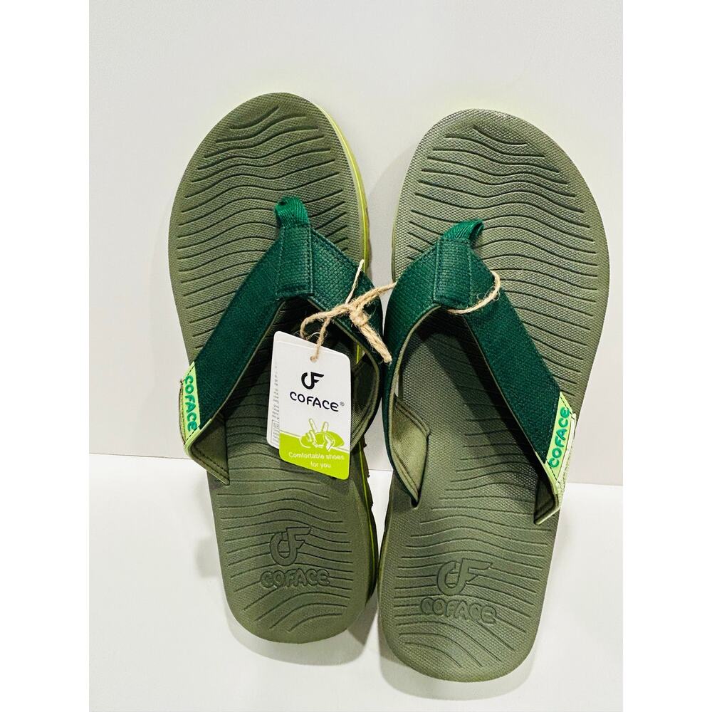COFACE - Men’s Flip Flop Sandals / Textured Footbed / Army Green  Size- US/ 13